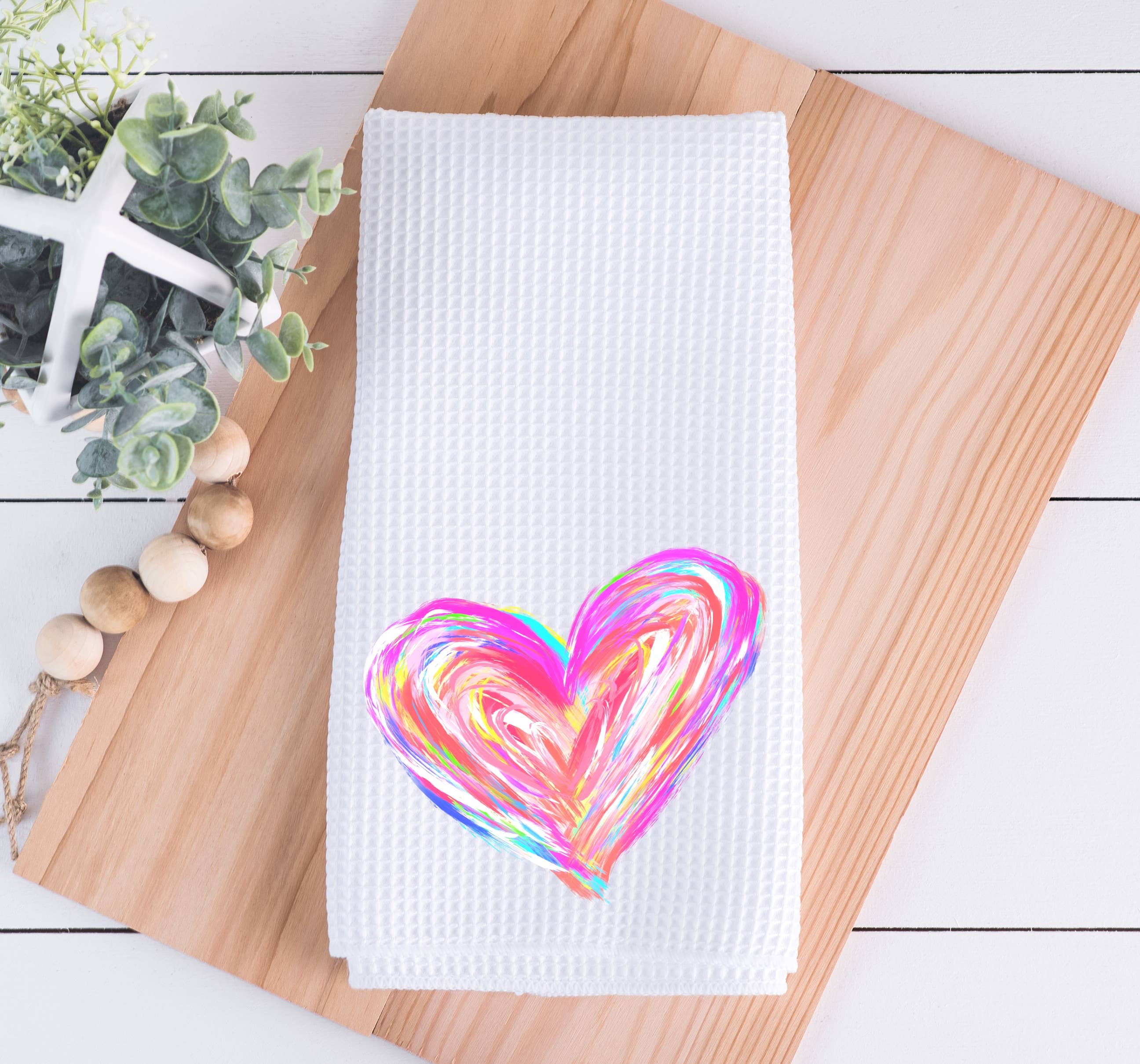 Colorful Heart Valentine Kitchen Dish Towel