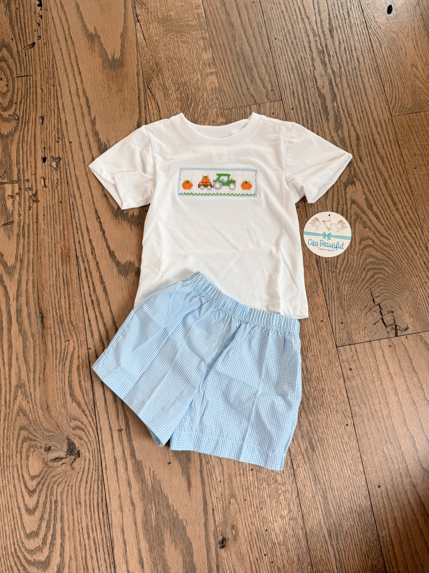 Pumpkin Tractor Smocked Set