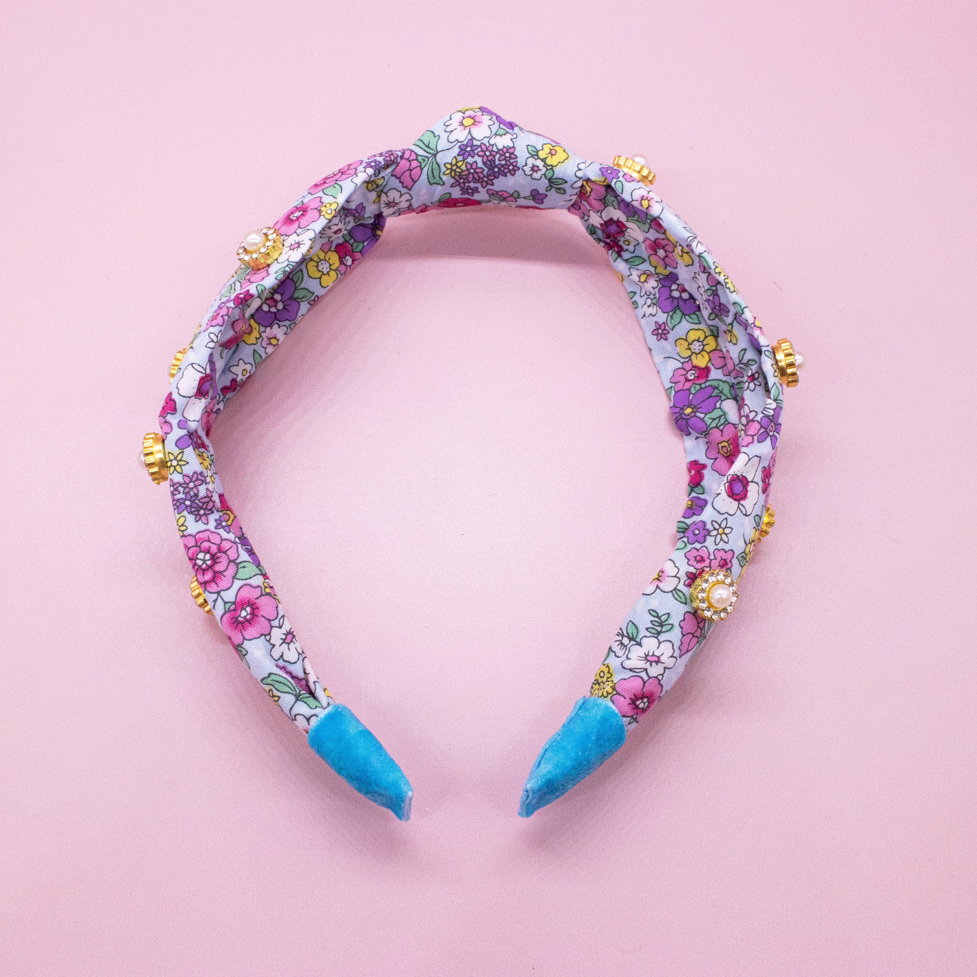 Kids Knot Headband - Embellished Floral Rhinestone Pearl