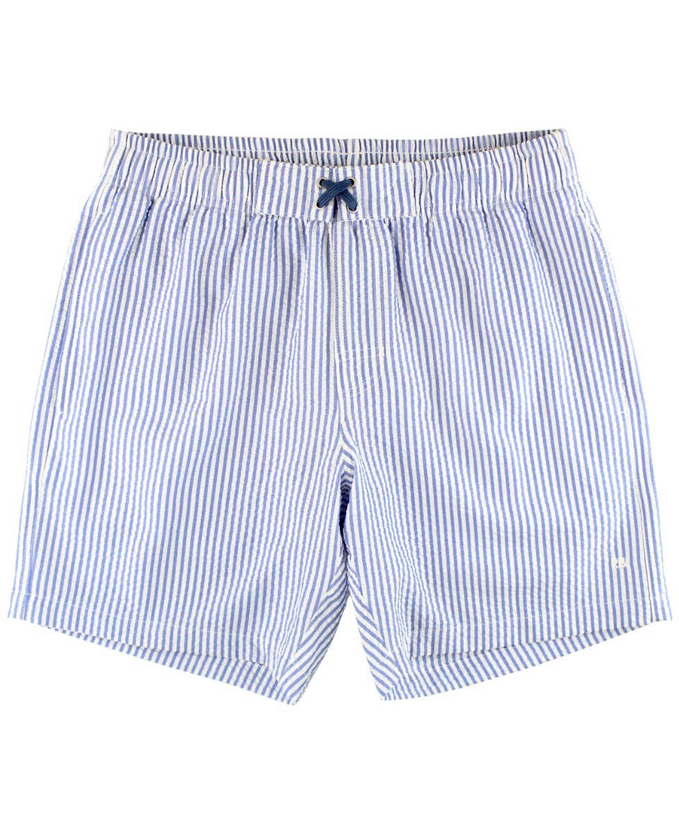 Periwinkle Blue Seersucker Men's Swim Trunks
