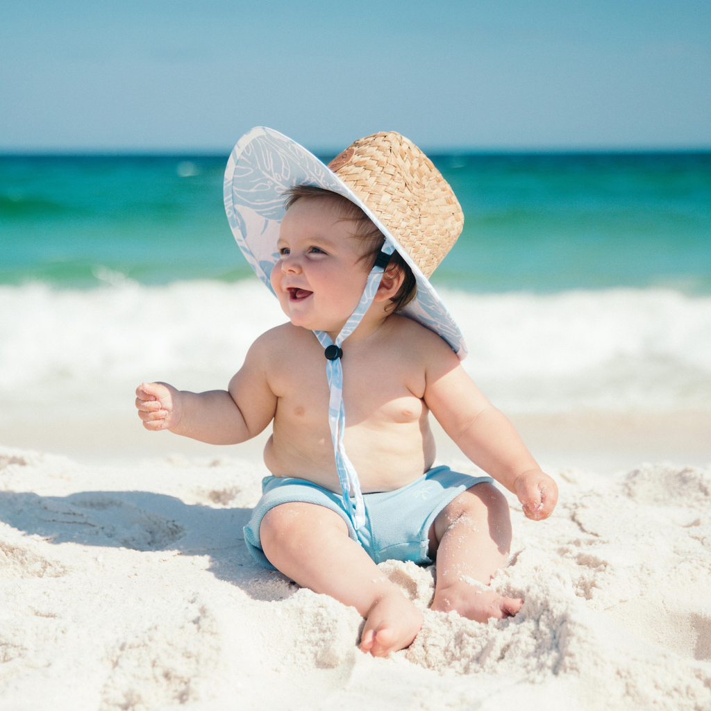 Little Straw Lifeguard Hat (Blue Monstera)