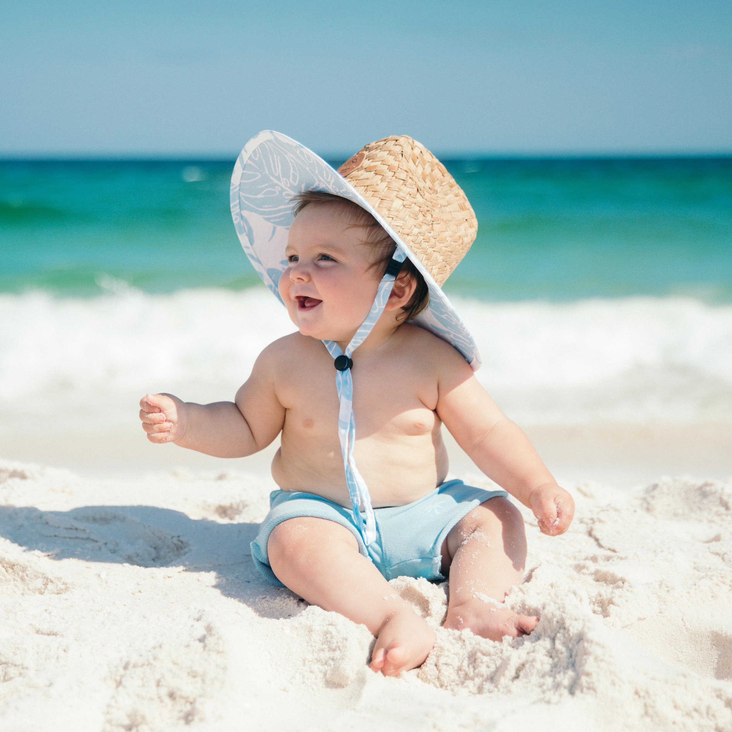 Little Straw Lifeguard Hat (Blue Monstera)