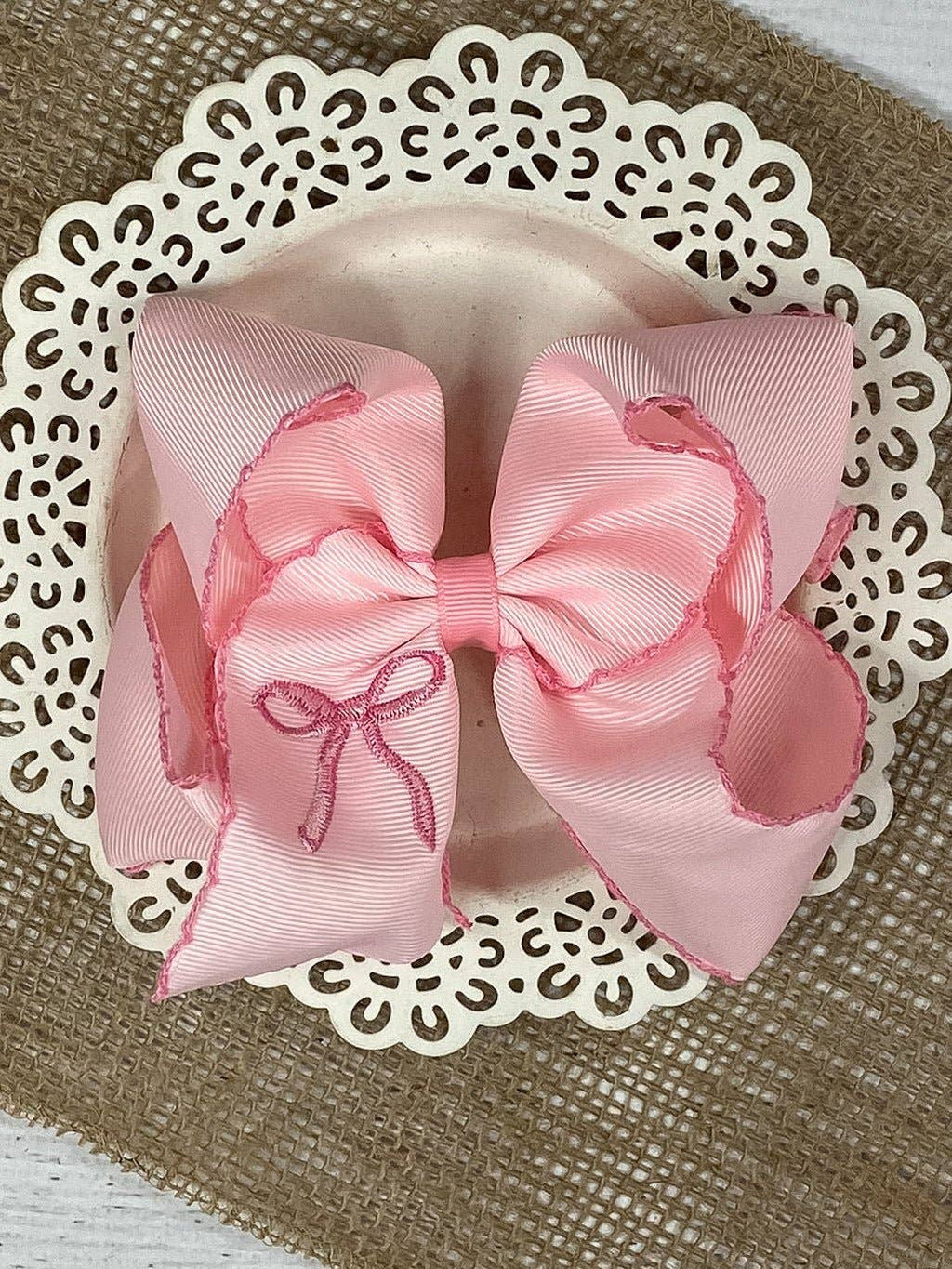 Pink Coquette Moonstitch Hair Bow | Clip or Headband