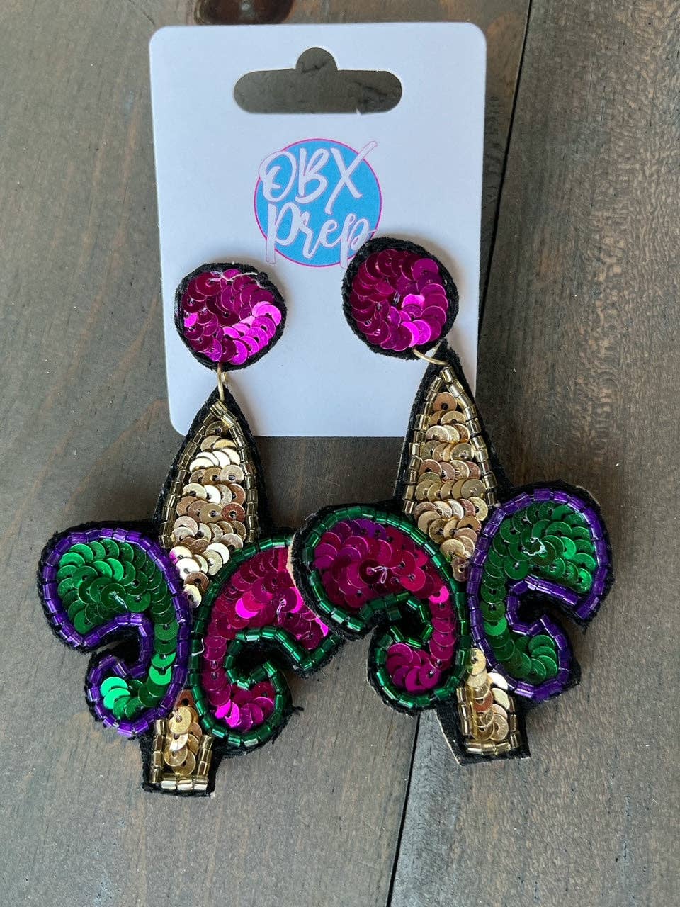 Mardi Gras Sequin Fleur De Lis Drop Earring