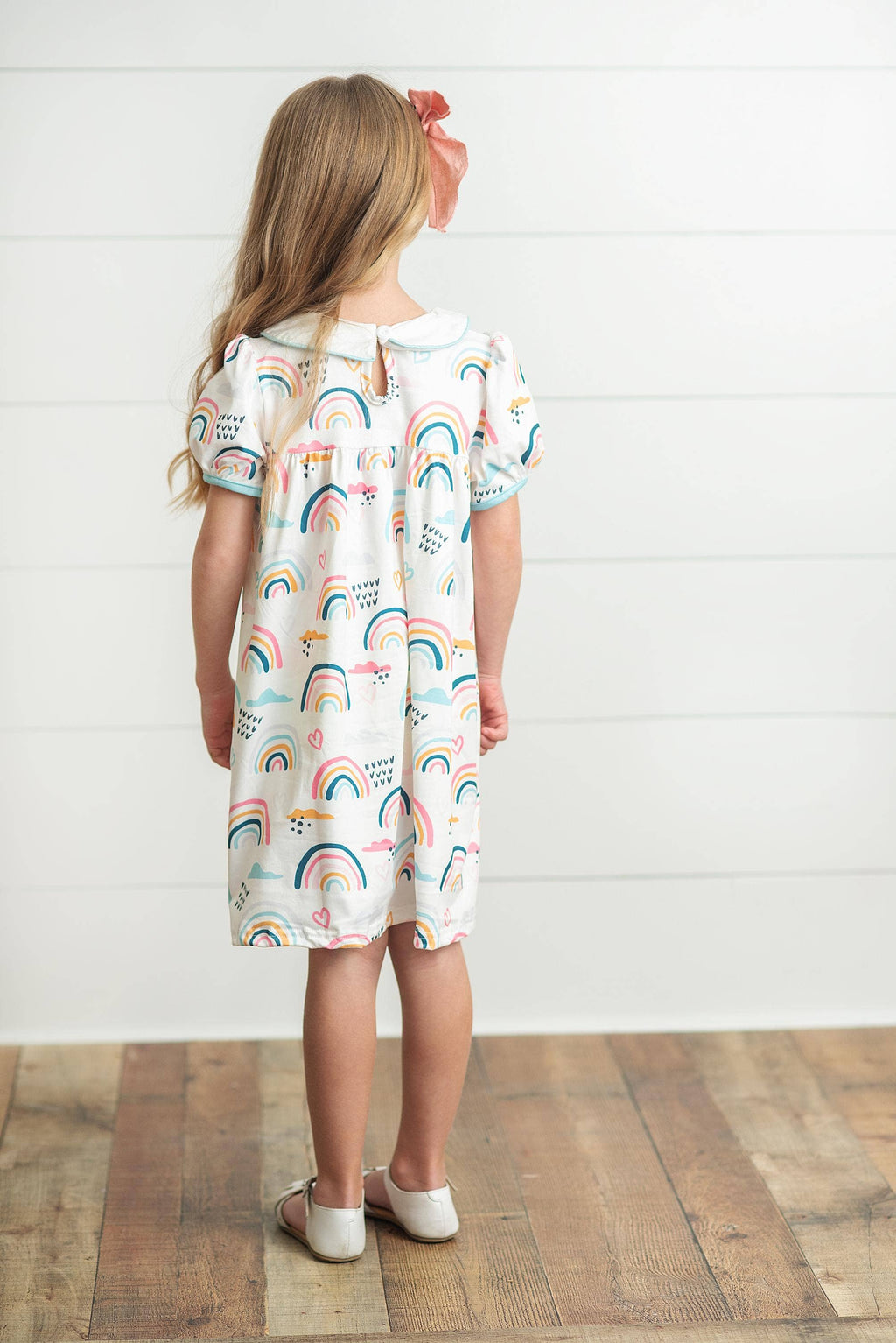 Kids Pastel Rainbow Collared Embroidered Spring Easter Dress