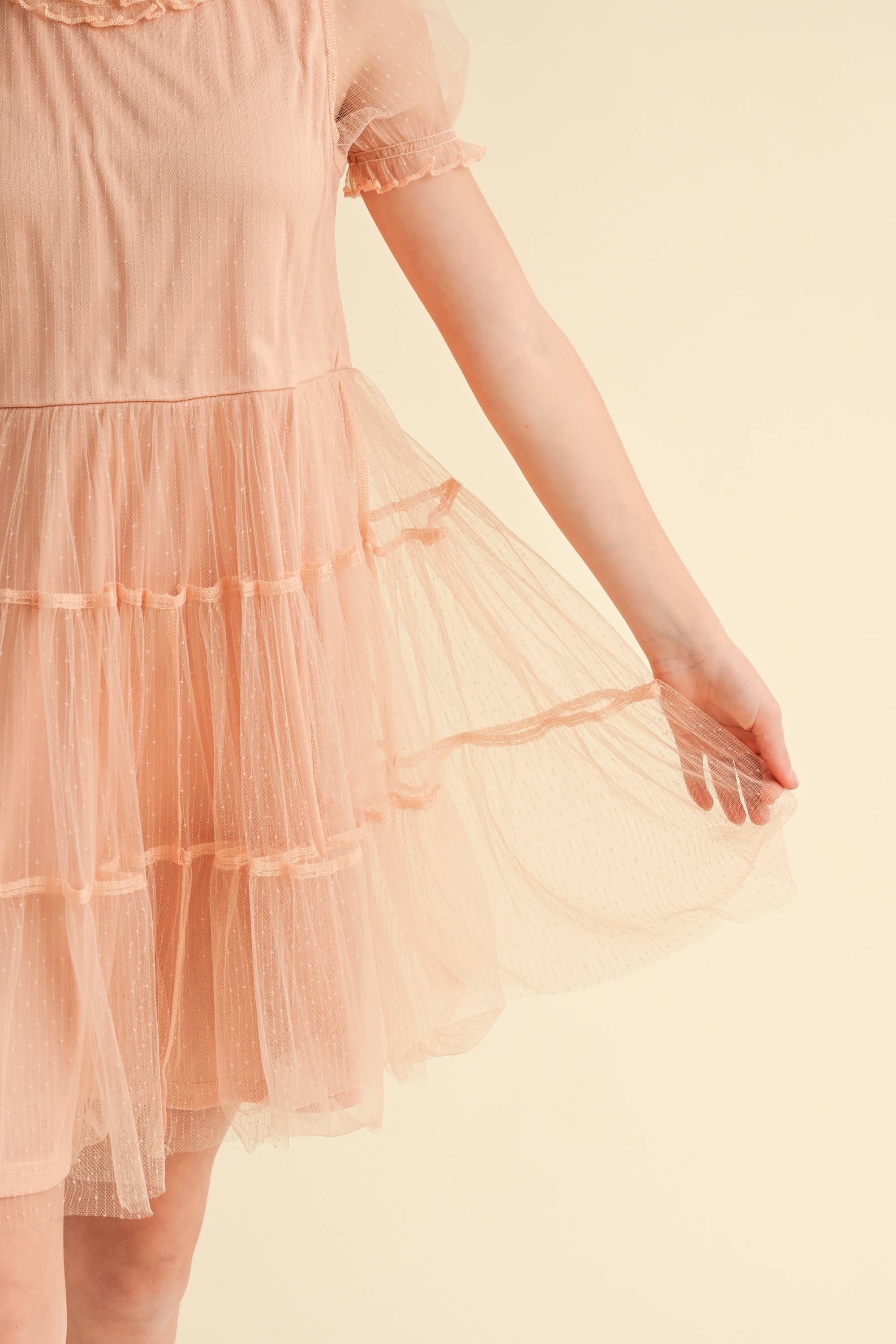 TWEEN GIRLS KIDS PUFF SLV TIERED MESH MINI DRESS (7-12)