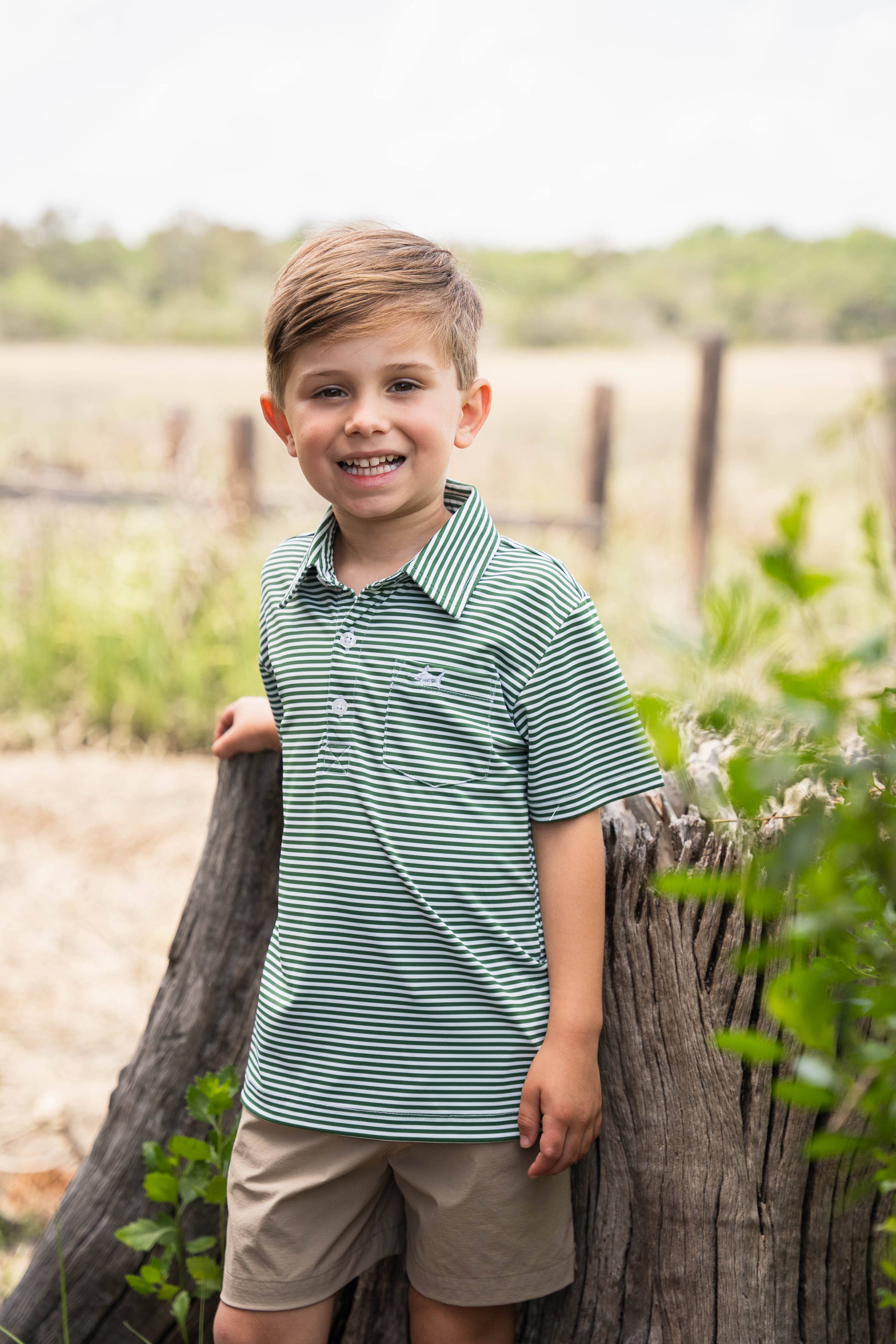 Inshore Boys Performance Polo Green Stripe 