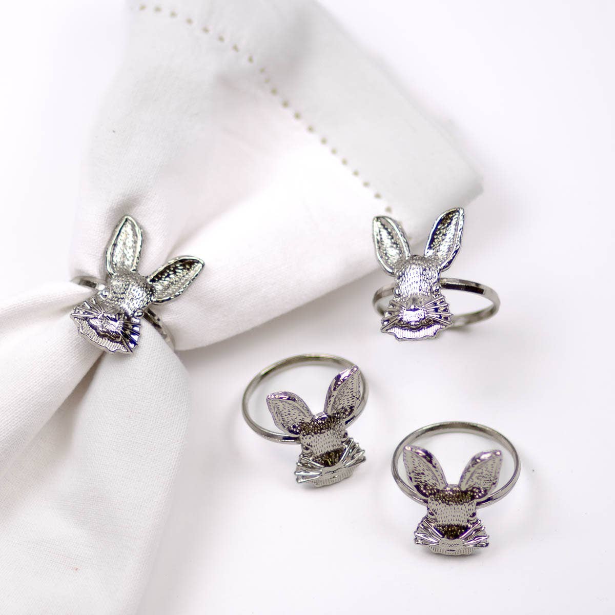 McGregor Rabbit Napkin Rings   Silver   1.5"   Set of 4