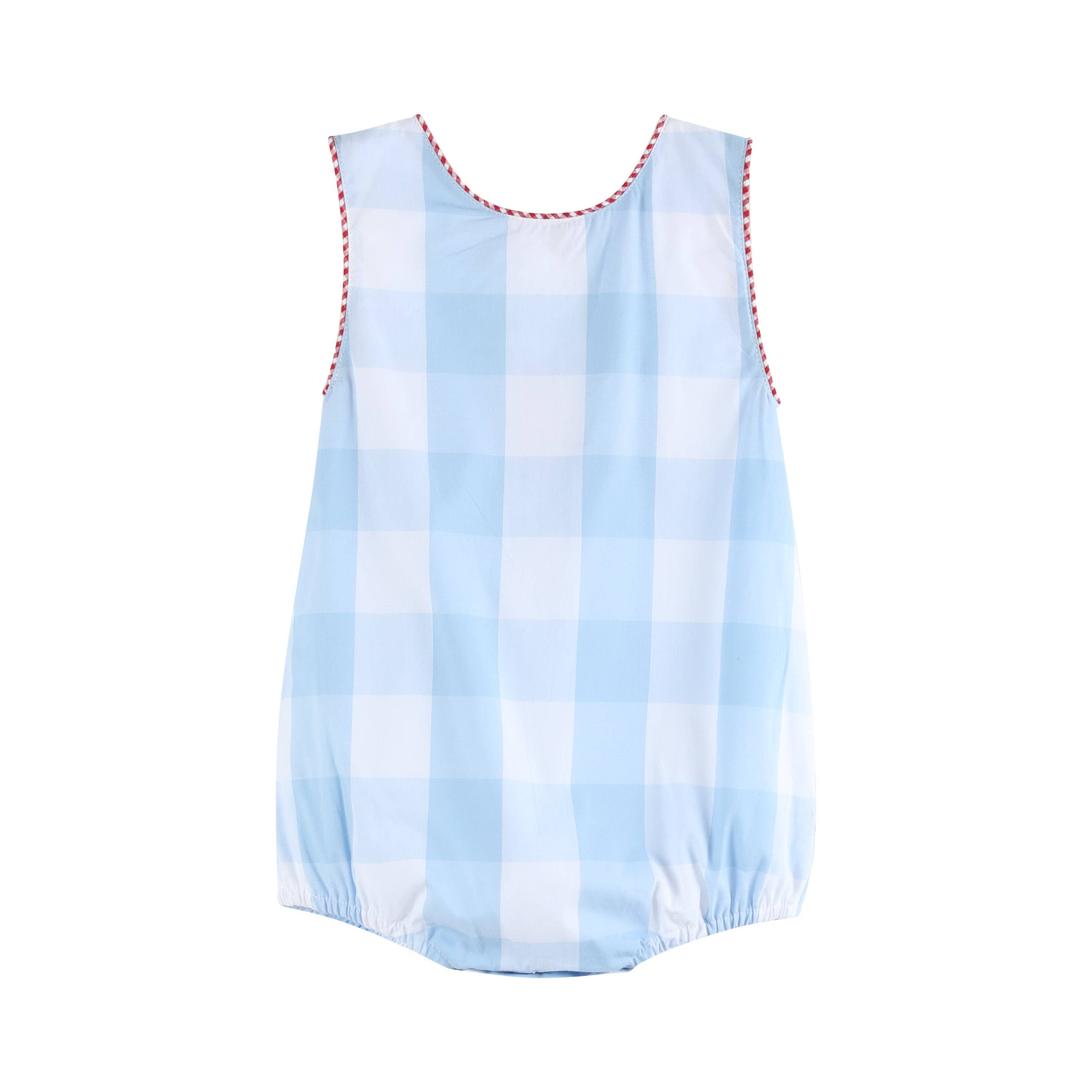 Light Blue Gingham USA American Flag Romper