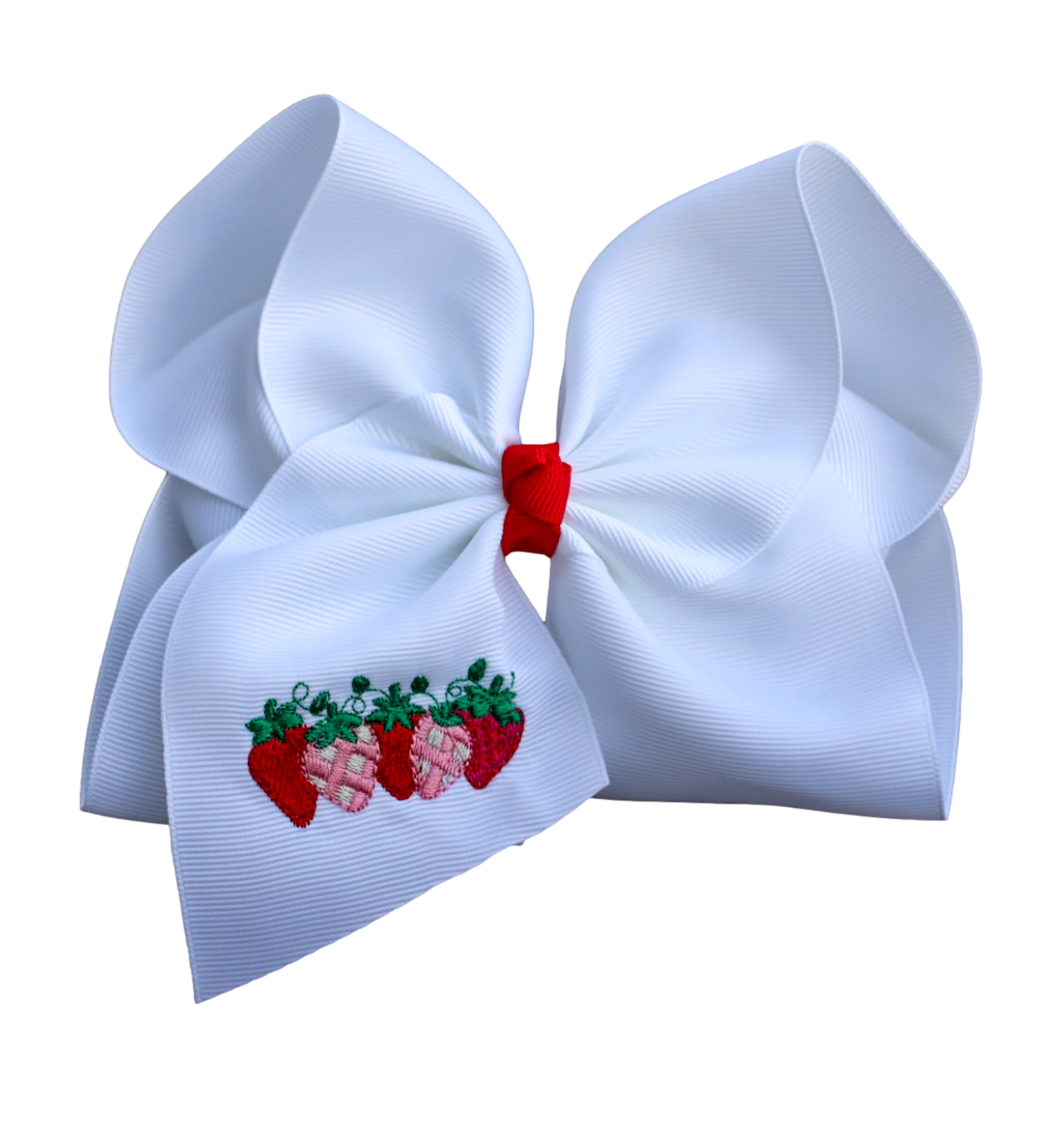 Strawberry Embroidered Hair Bow