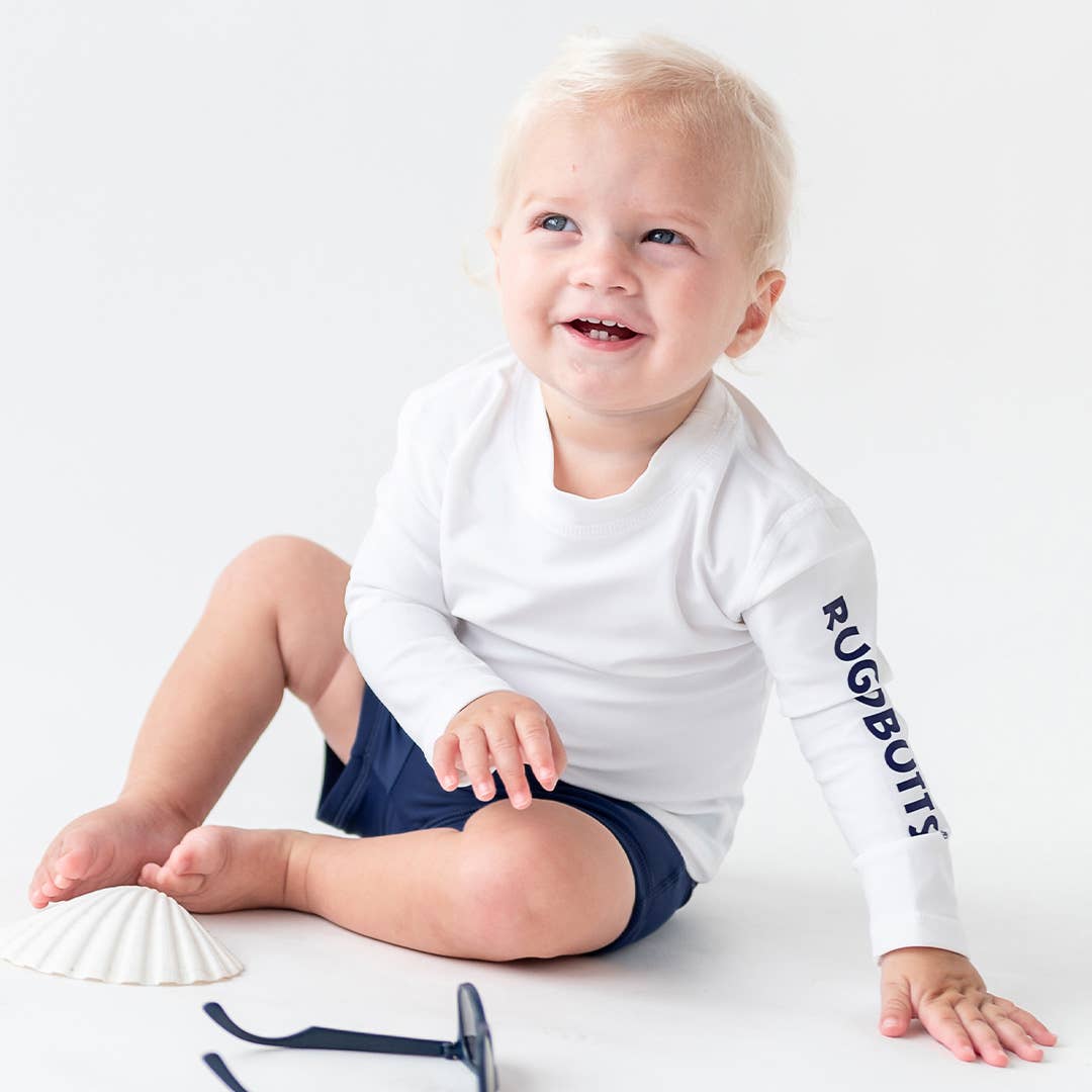 Boys White Long Sleeve Logo Rash Guard