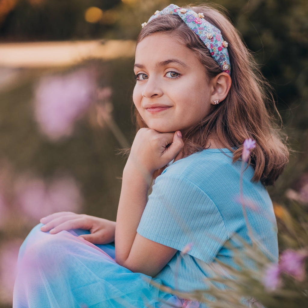 Kids Knot Headband - Embellished Floral Rhinestone Pearl