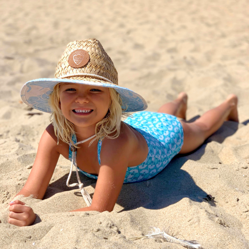 Little Straw Lifeguard Hat (Blue Monstera)