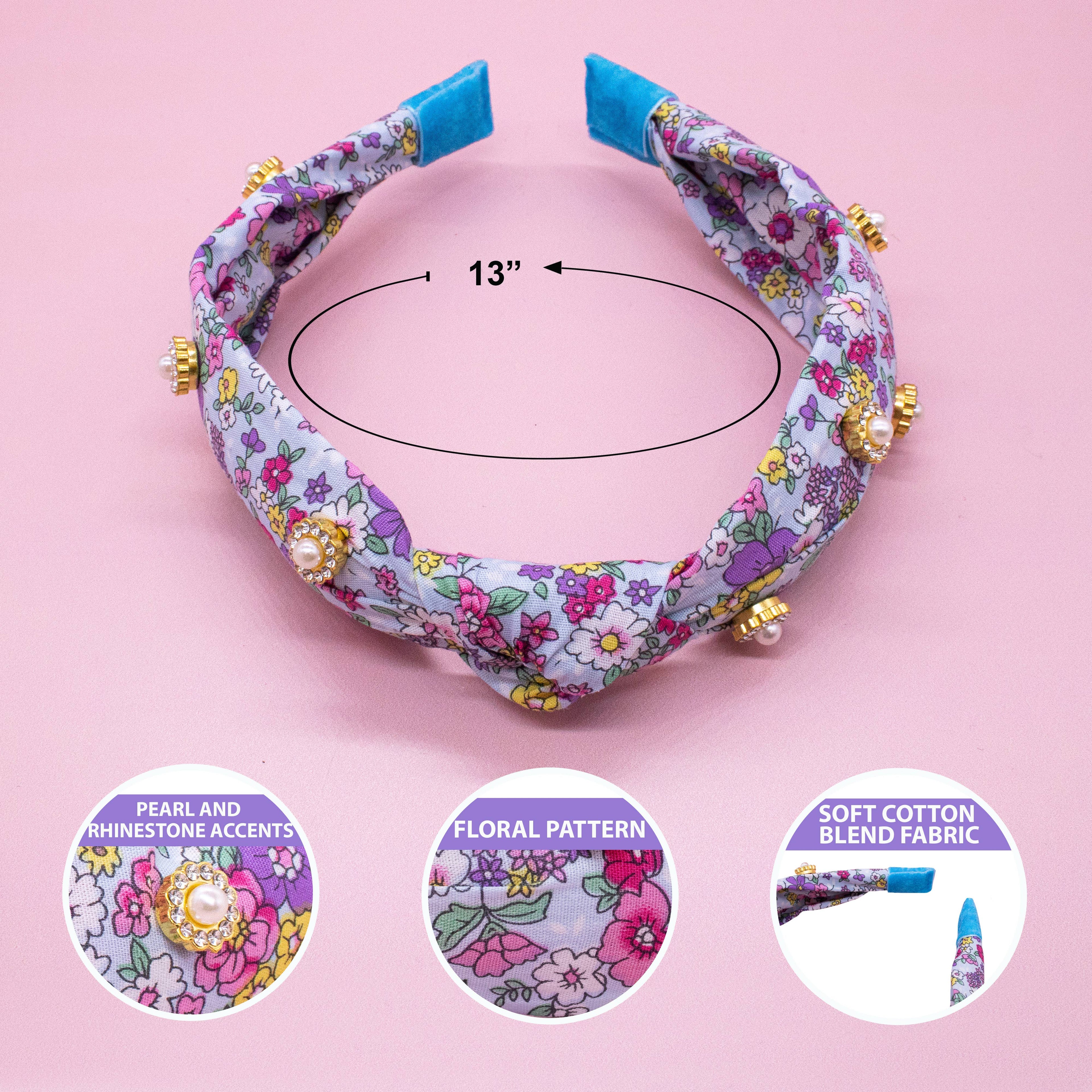 Kids Knot Headband - Embellished Floral Rhinestone Pearl