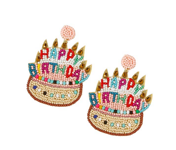 Seed Bead Birthday Cake Earrings, 2 Assorted