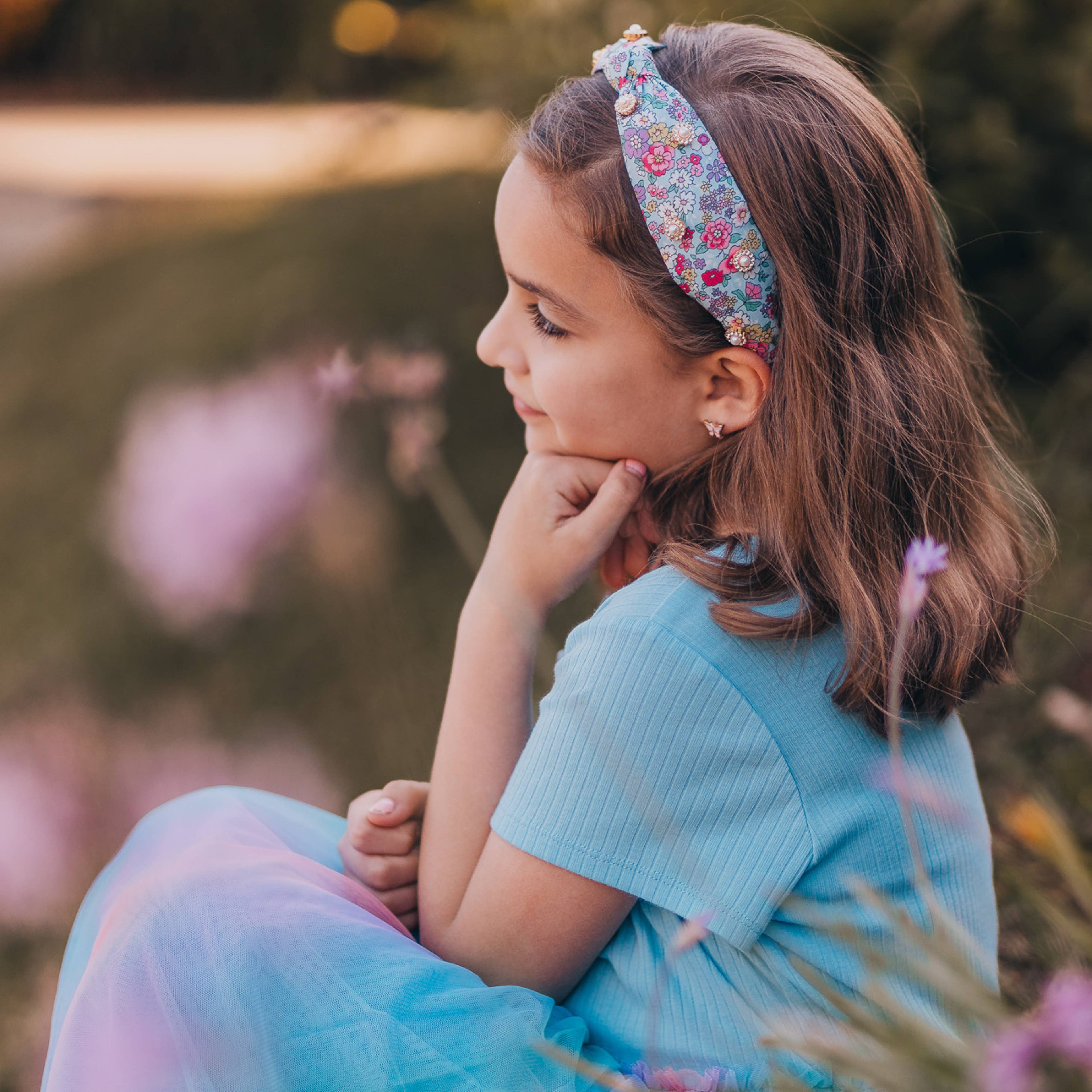 Kids Knot Headband - Embellished Floral Rhinestone Pearl