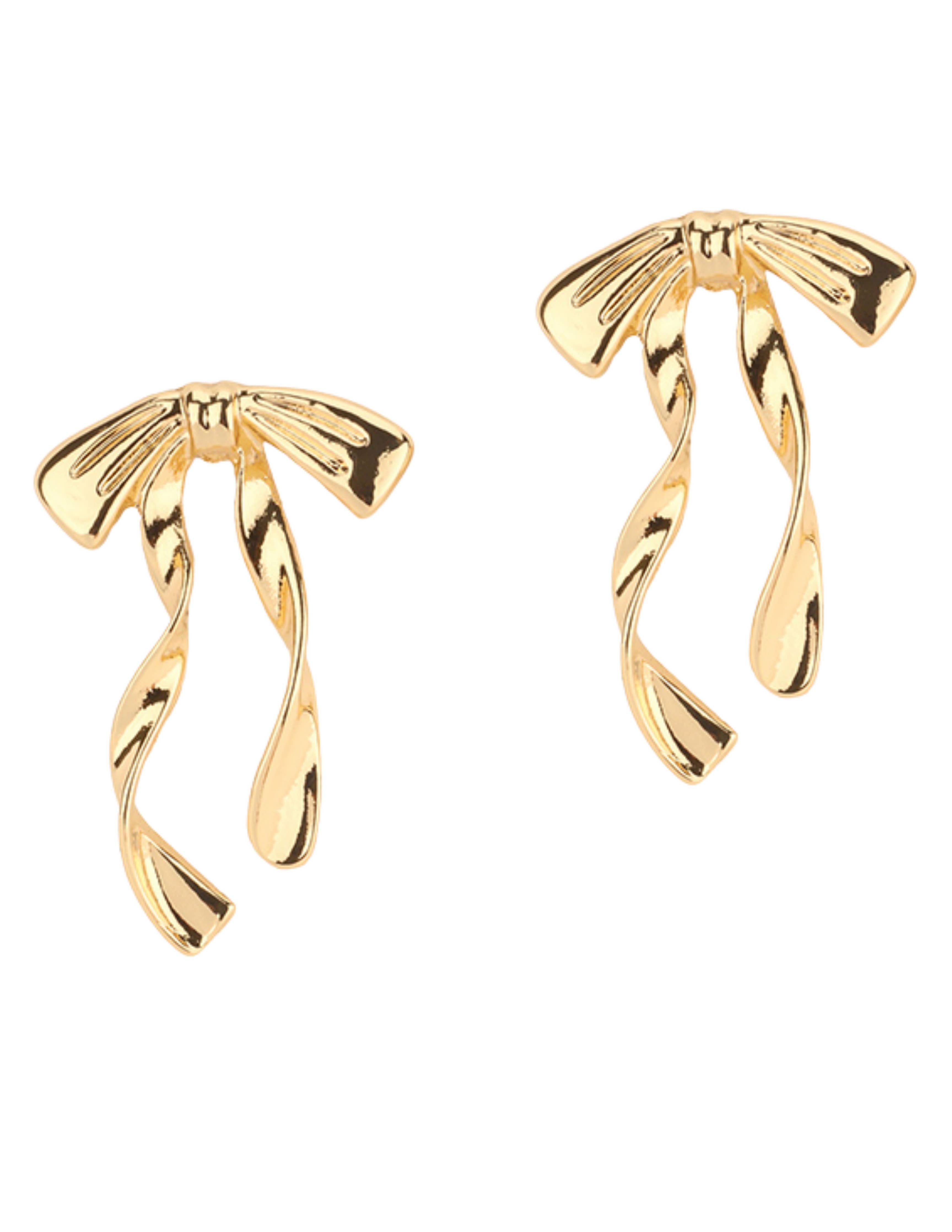 Gold Bow Ribbon Earrings