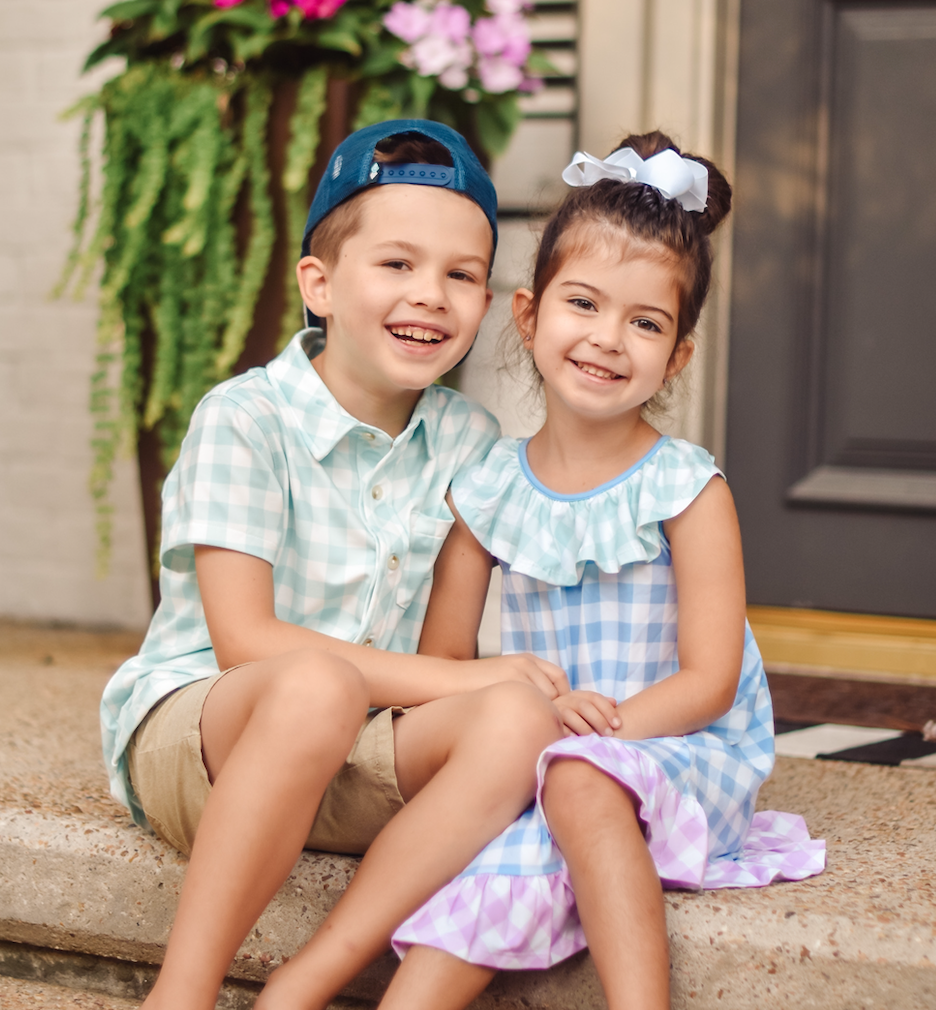 Periwinkle & Mint Gingham Ruffle-Hem Yoke Dress