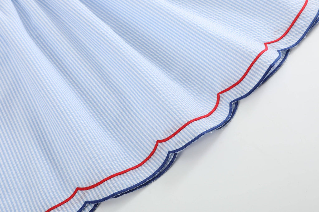 Blue Seersucker USA Flag Dress