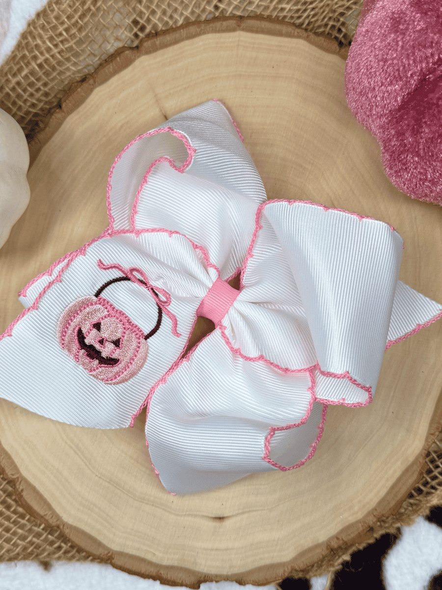 Pink Jack-O-Lantern Hair Bow | Halloween Bow | Clip or Headband
