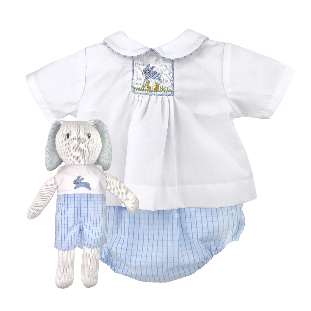 Diaper Set with Blue Easter Bunny Smocked Insert