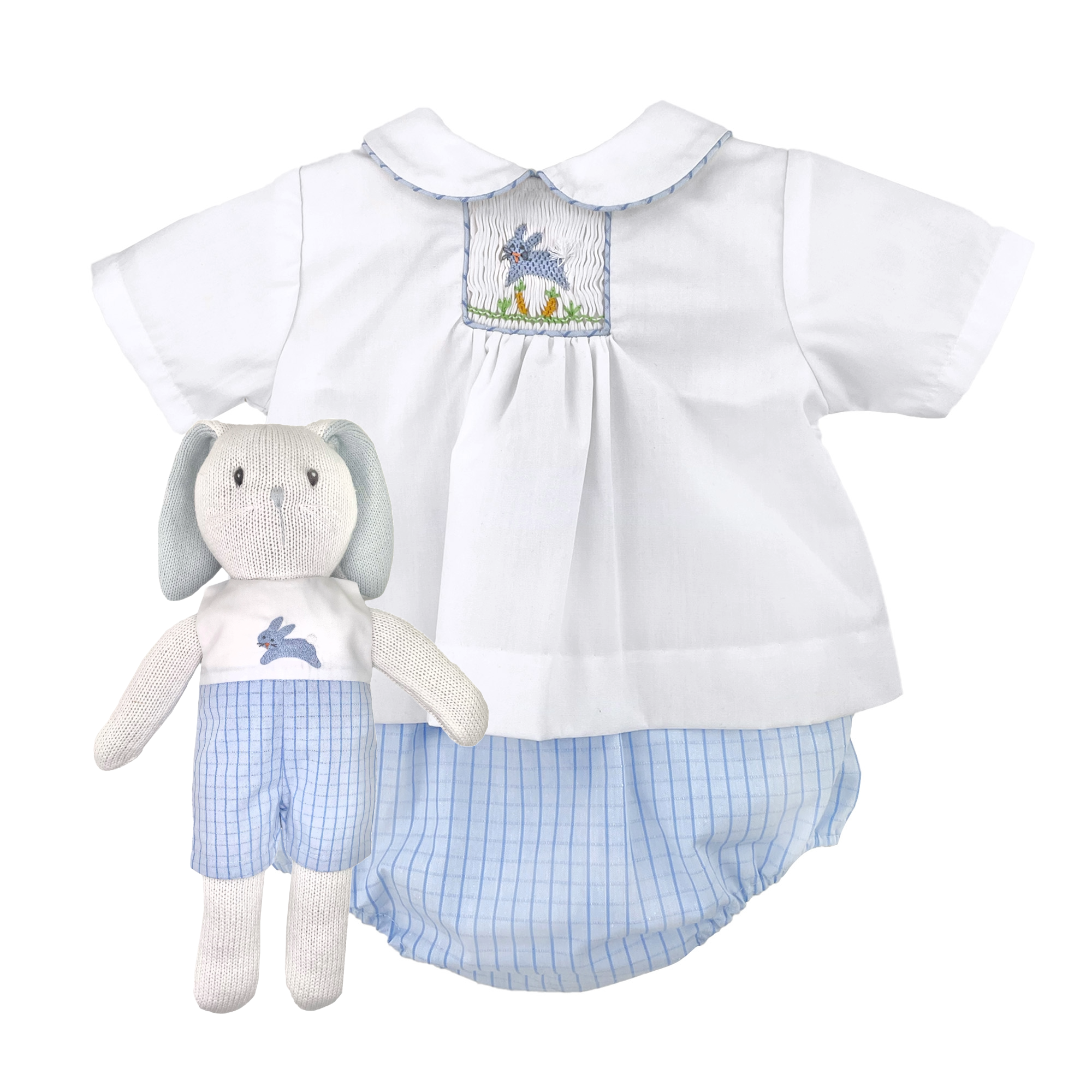 Diaper Set with Blue Easter Bunny Smocked Insert
