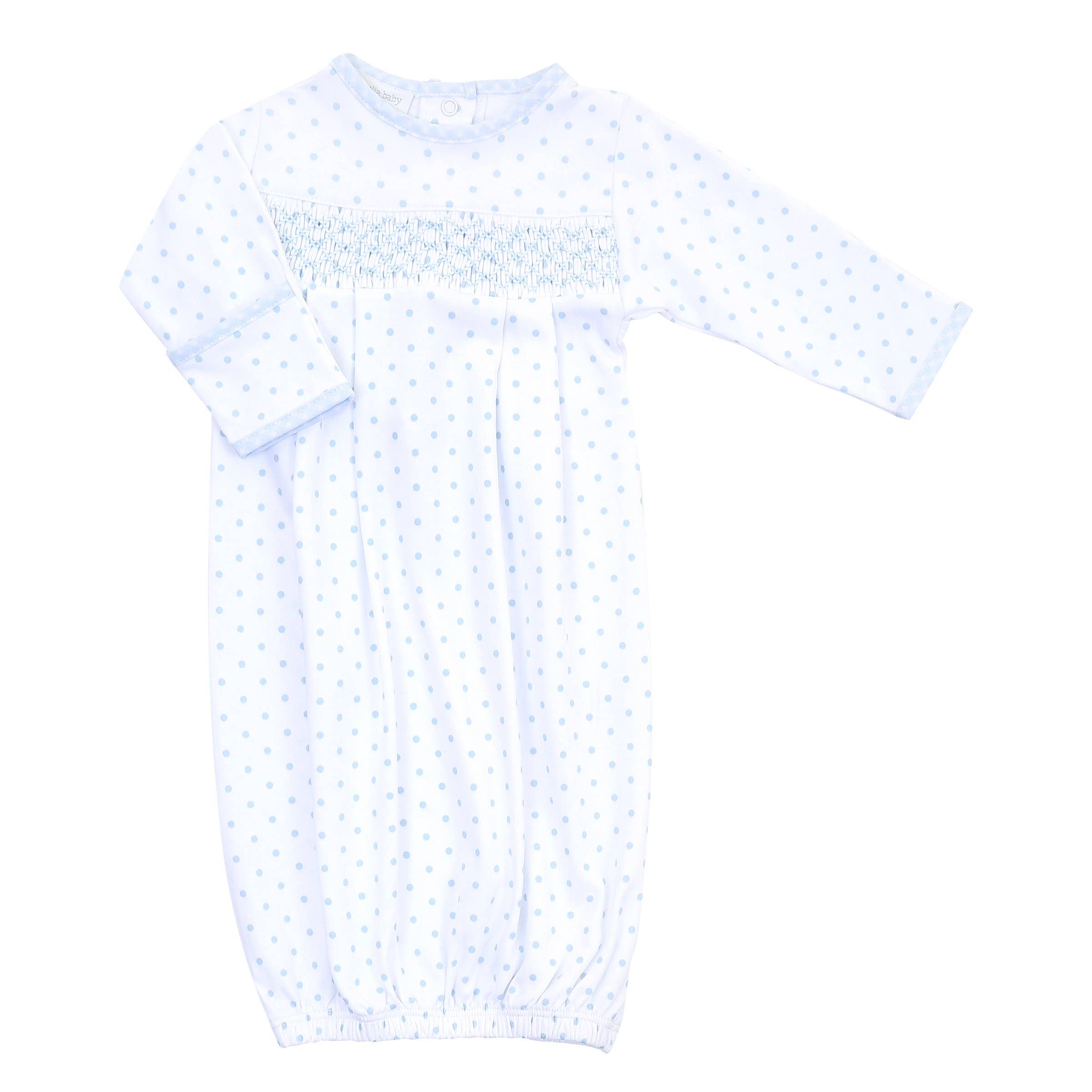 Gingham Dots Smocked Gown - Blue