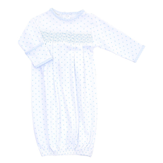 Gingham Dots Smocked Gown - Blue