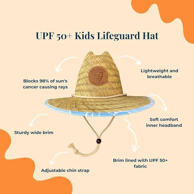 Little Straw Lifeguard Hat (Blue Monstera)