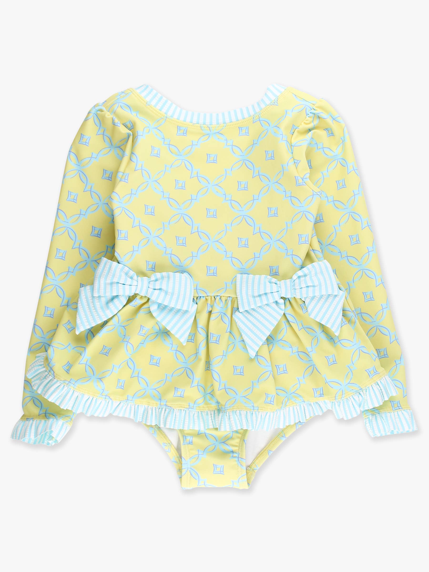 Girls Banana Coastal Charm Long Sleeve One Piece Bow Peplum Rash Guard Swimsuit