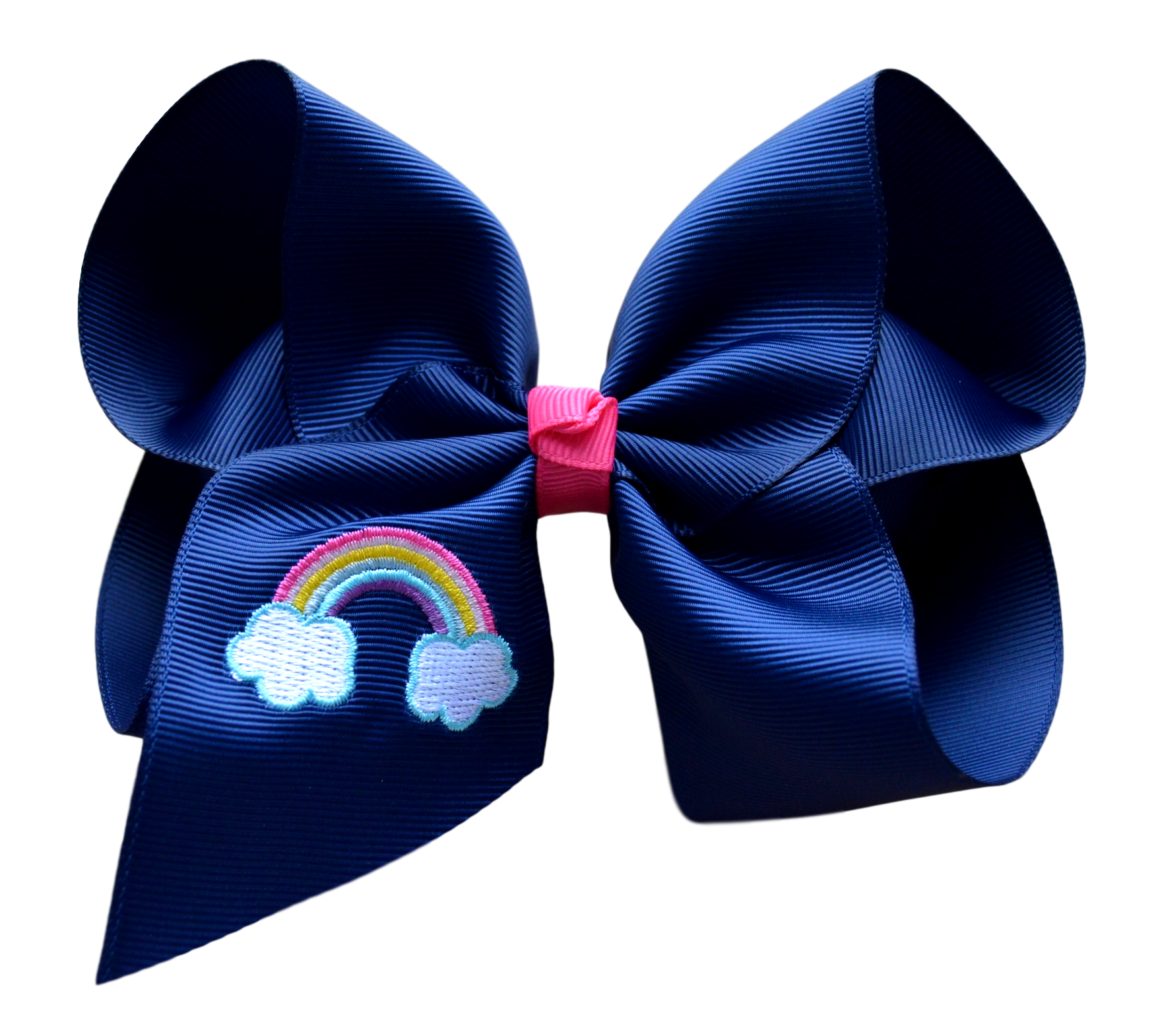 Navy Rainbow Embroidered Hair Bow