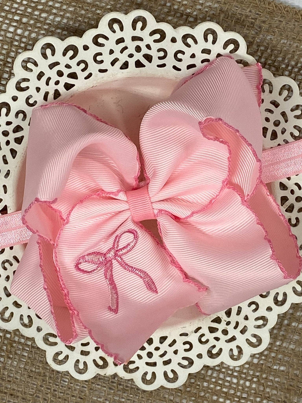Pink Coquette Moonstitch Hair Bow | Clip or Headband