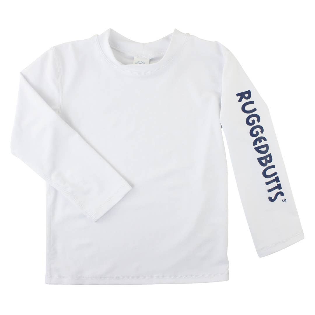 Boys White Long Sleeve Logo Rash Guard