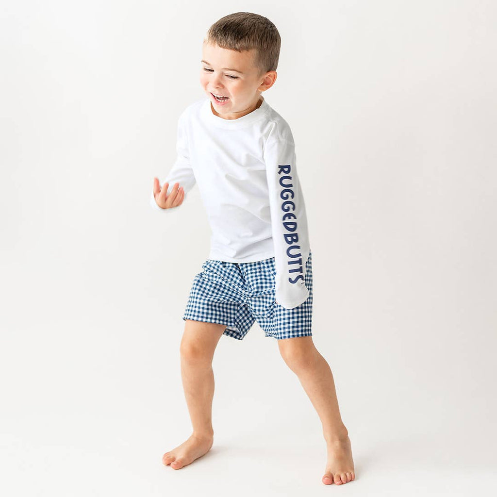 Boys White Long Sleeve Logo Rash Guard
