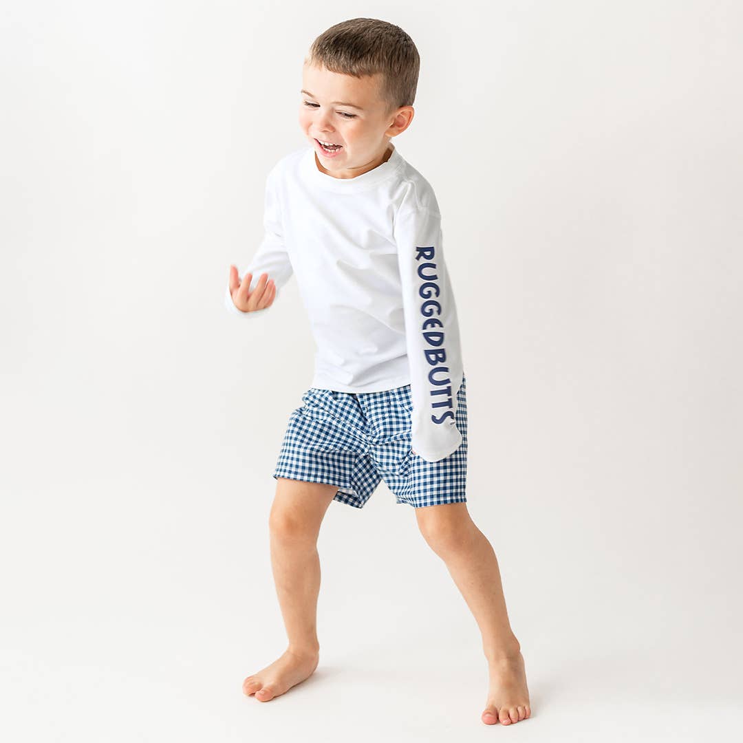Boys White Long Sleeve Logo Rash Guard