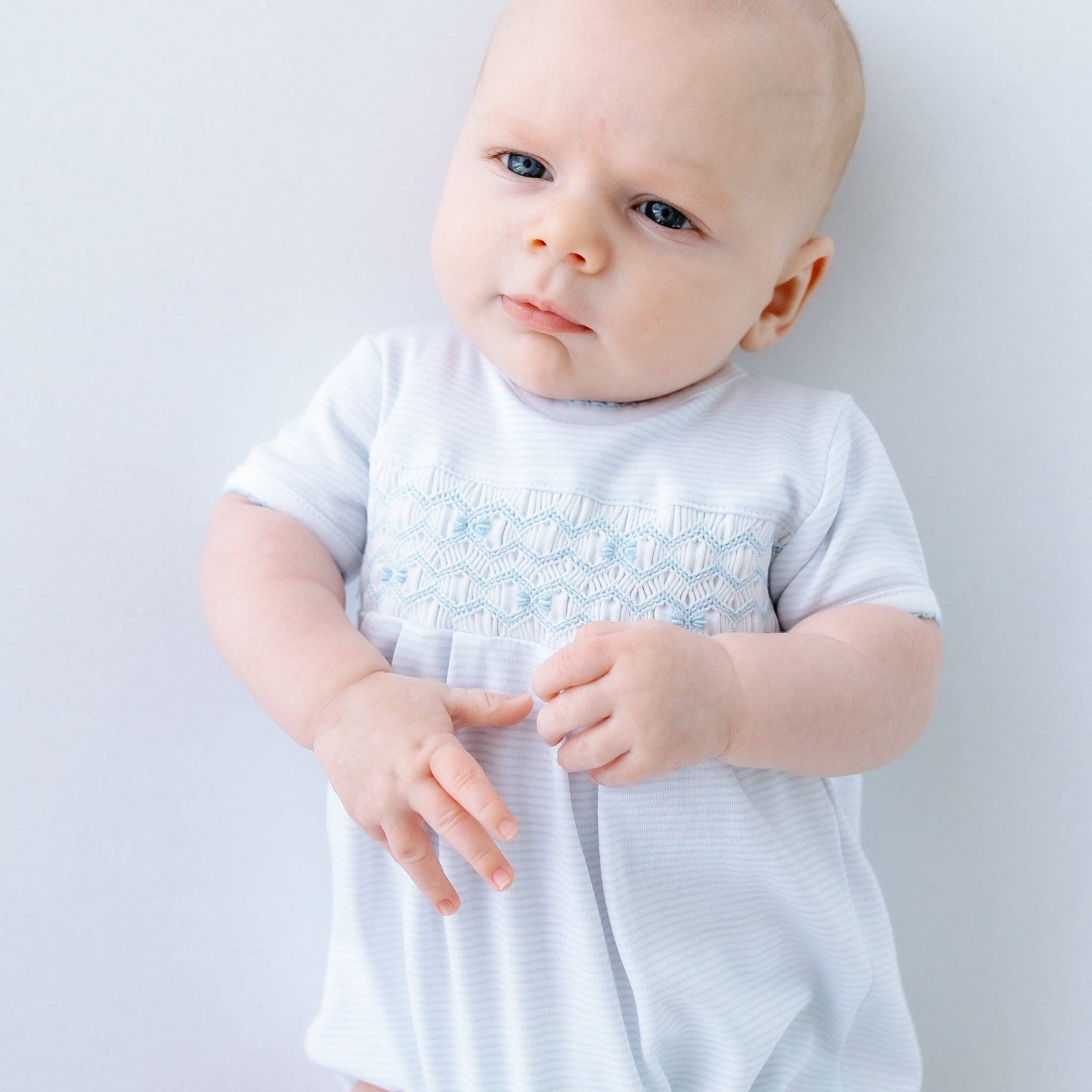 Jacob Smocked Bubble - Light Blue