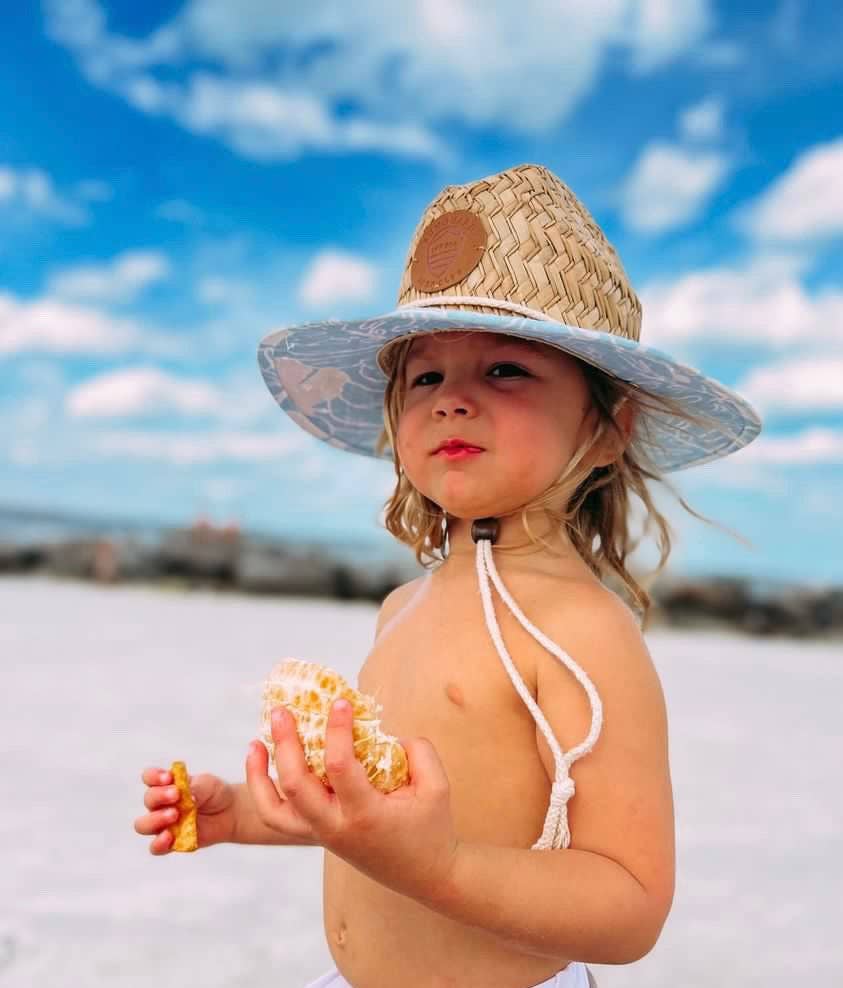 Little Straw Lifeguard Hat (Blue Monstera)