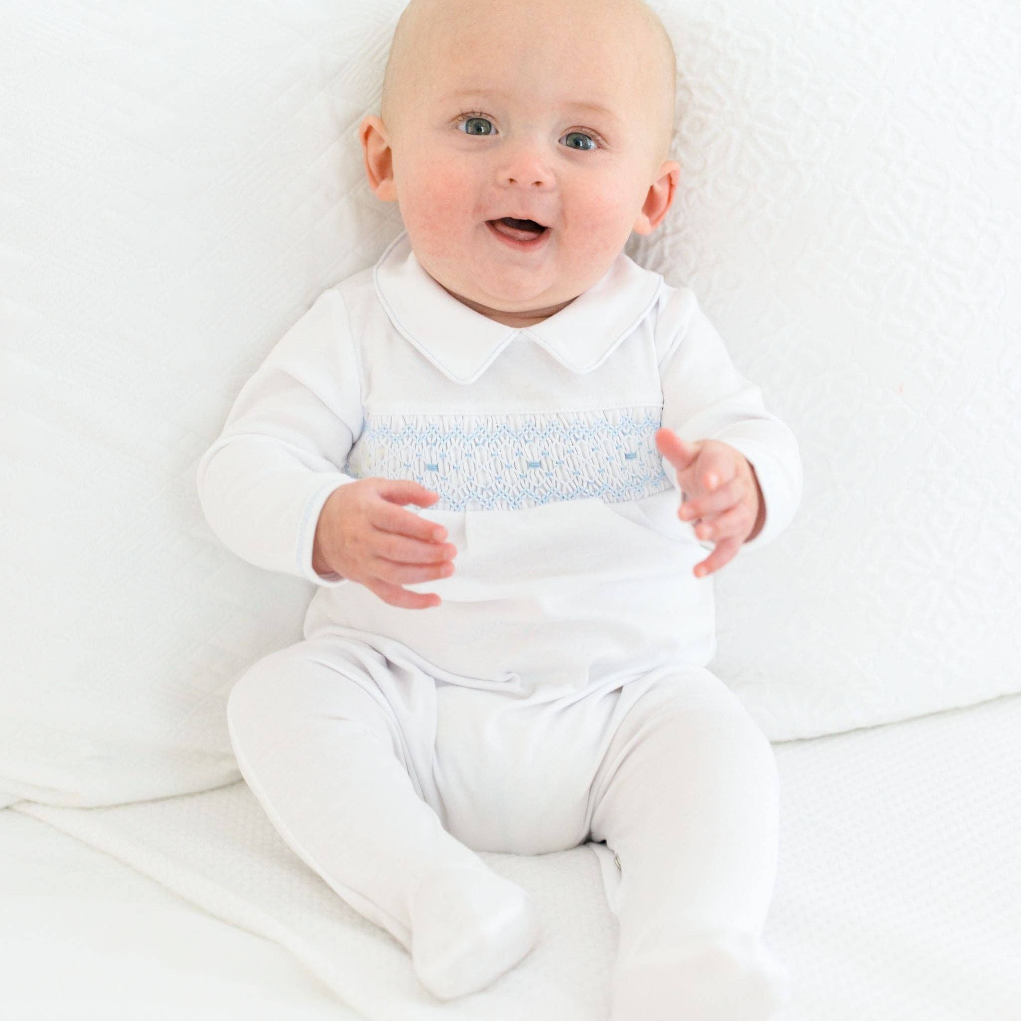 Lilly  & Lucas Smocked Footie - Blue