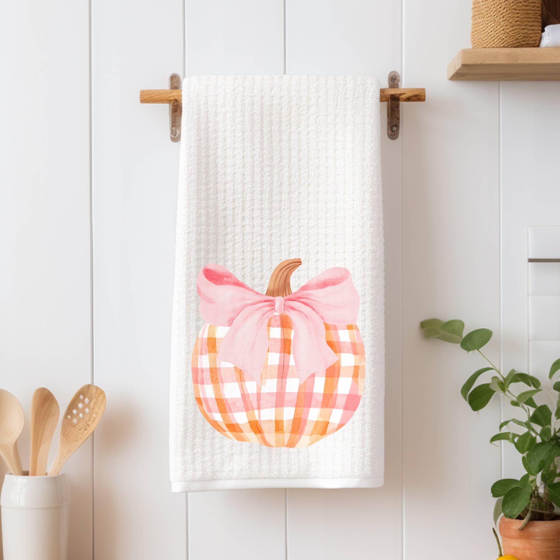 Gingham Pumpkin Preppy Bow Fall Kitchen Towel