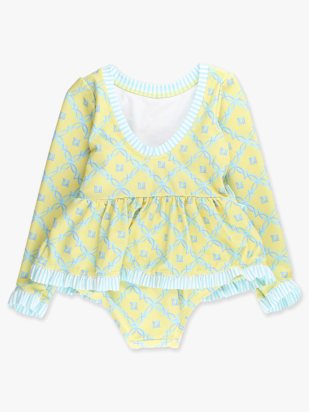 Girls Banana Coastal Charm Long Sleeve One Piece Bow Peplum Rash Guard Swimsuit