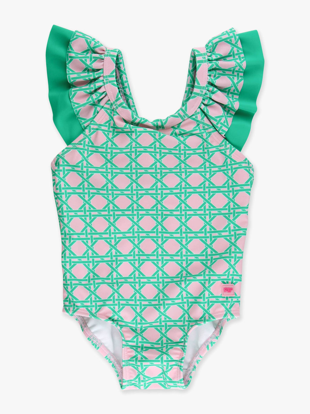Girls Pink Coastal Cane Bow V-Back One Piece Swimsuit