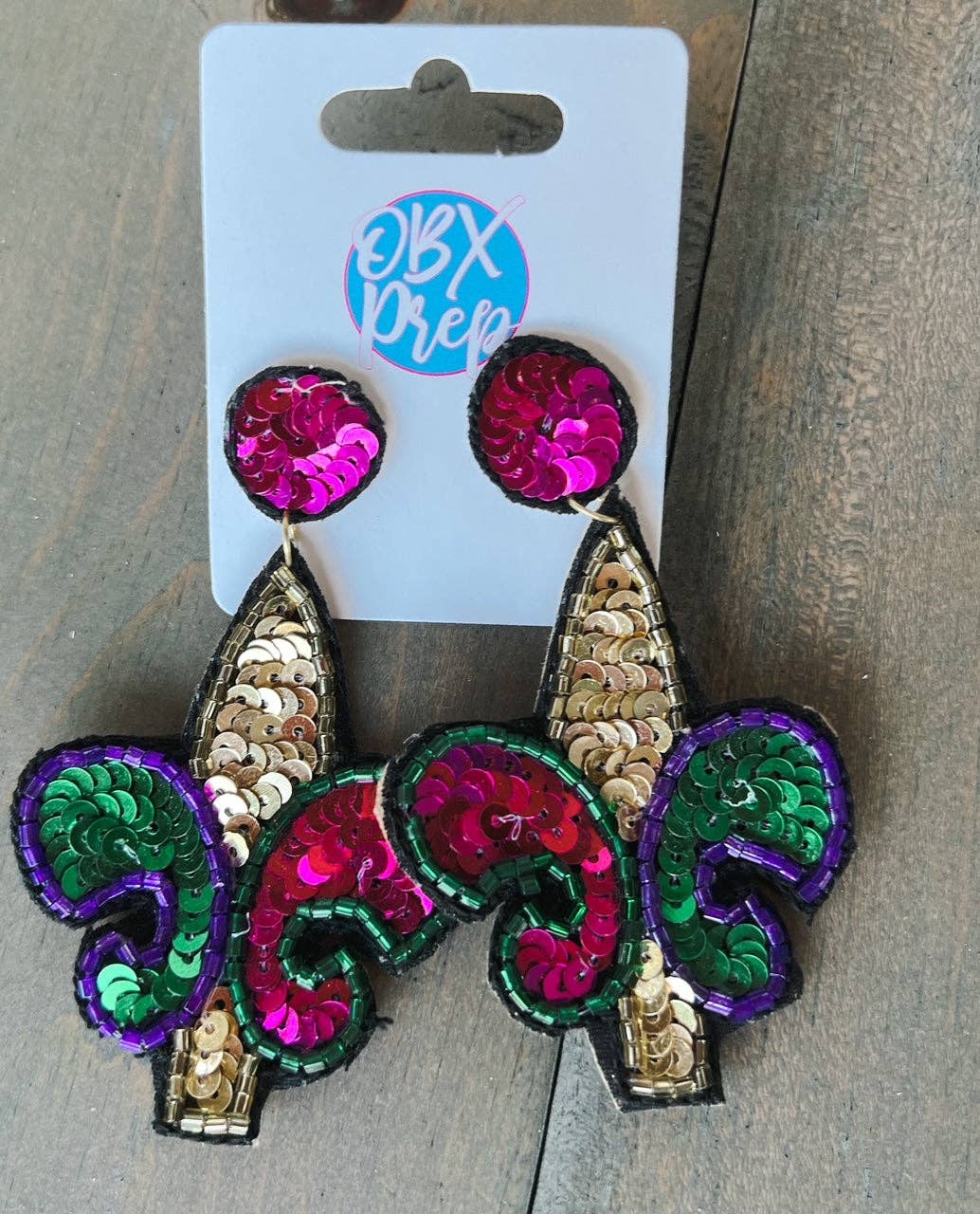Mardi Gras Sequin Fleur De Lis Drop Earring