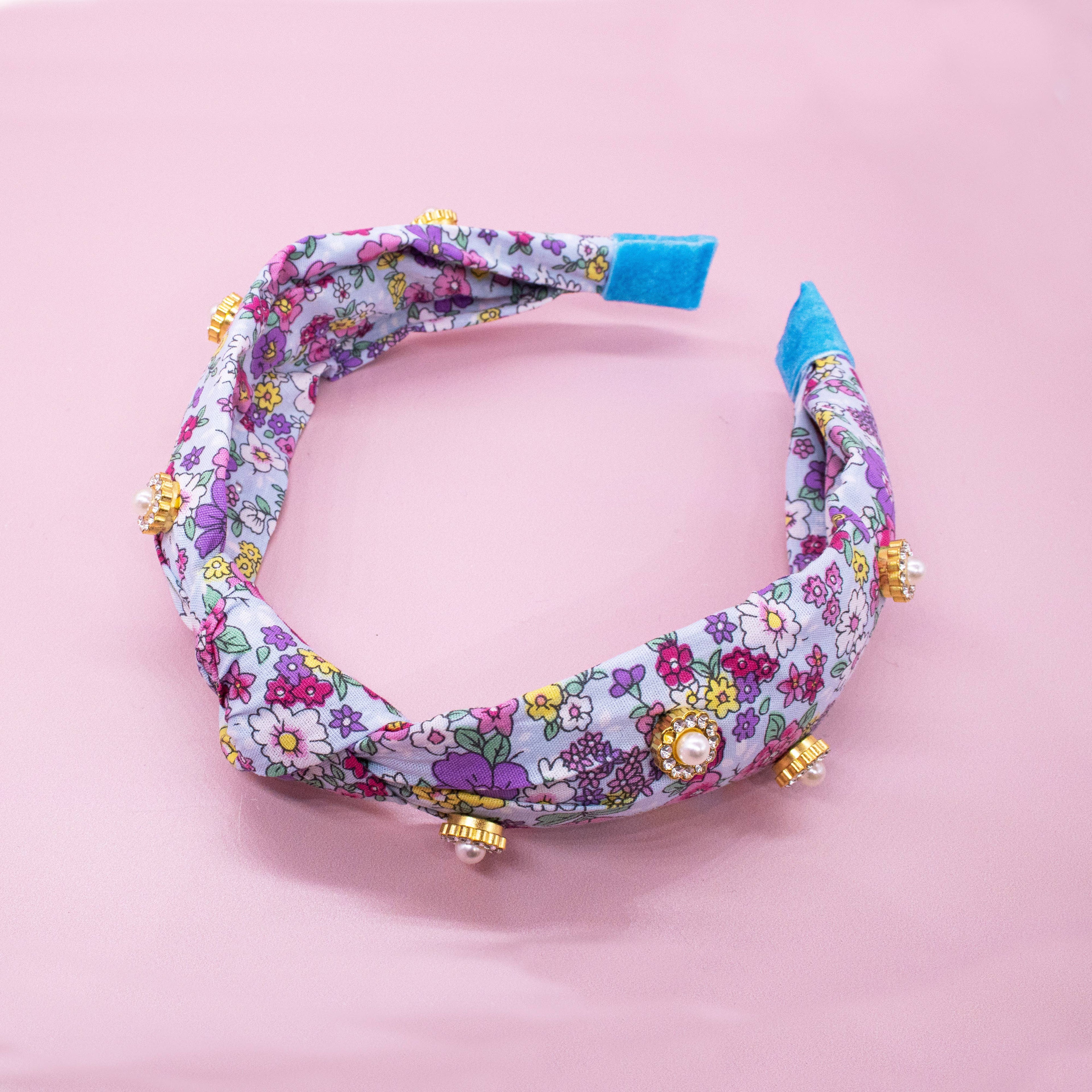 Kids Knot Headband - Embellished Floral Rhinestone Pearl