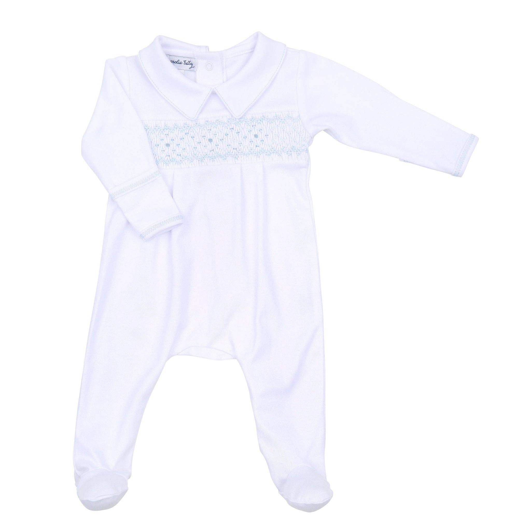 Lilly  & Lucas Smocked Footie - Blue