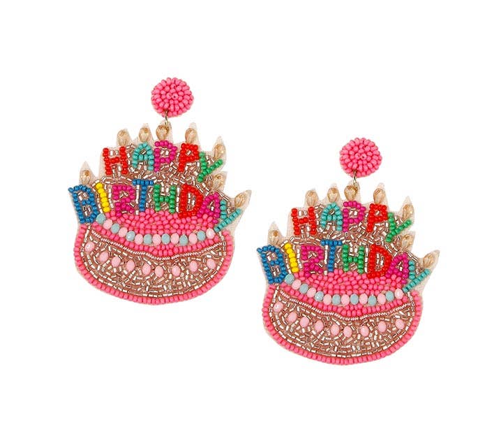Seed Bead Birthday Cake Earrings, 2 Assorted