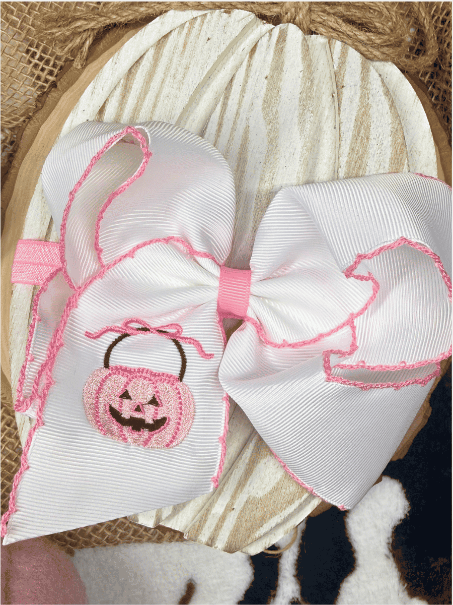 Pink Jack-O-Lantern Hair Bow | Halloween Bow | Clip or Headband