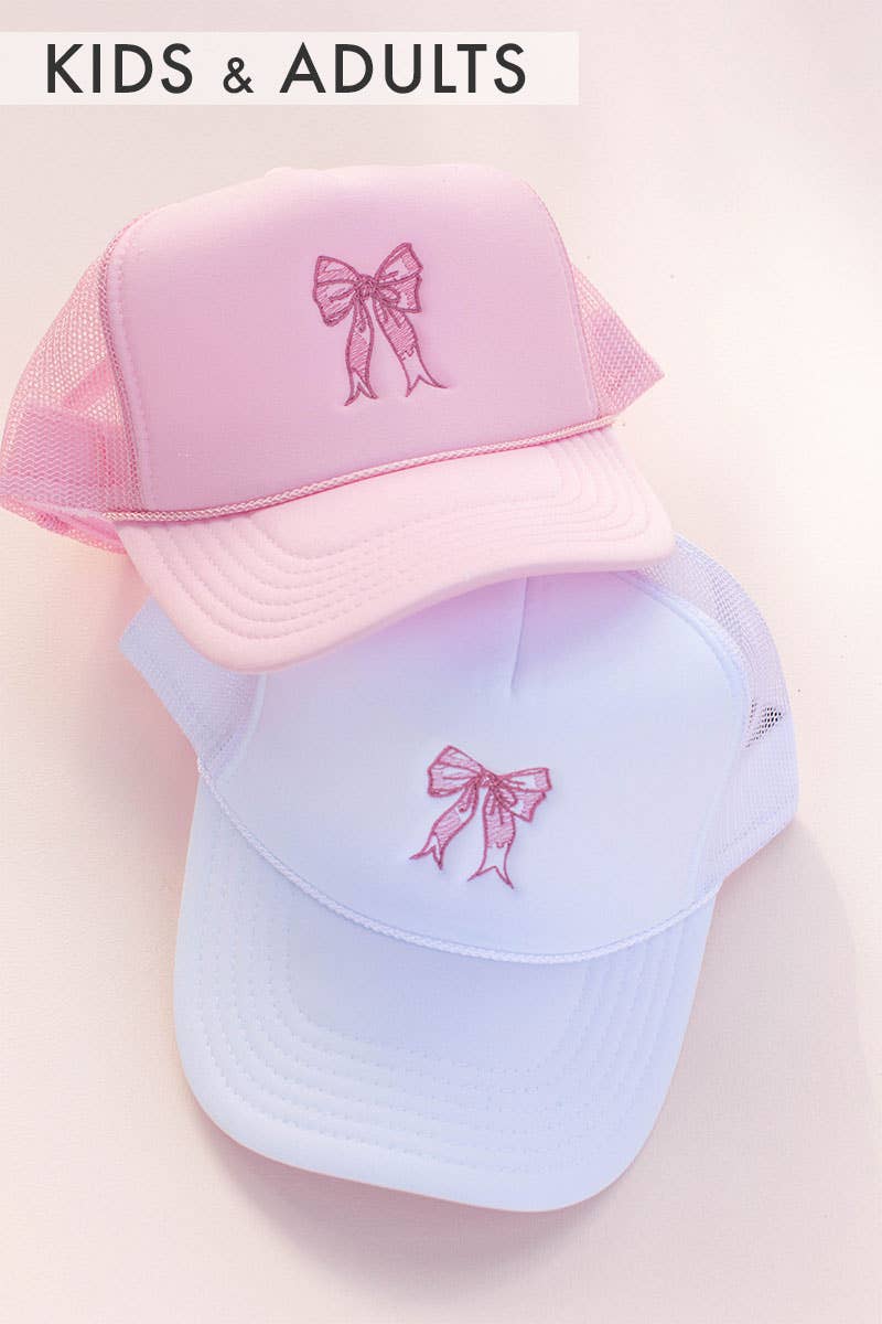 Kids or Adults Coquette Bow Embroidery Trucker Hat Cap