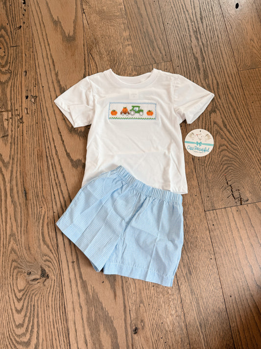 Pumpkin Tractor Smocked Set