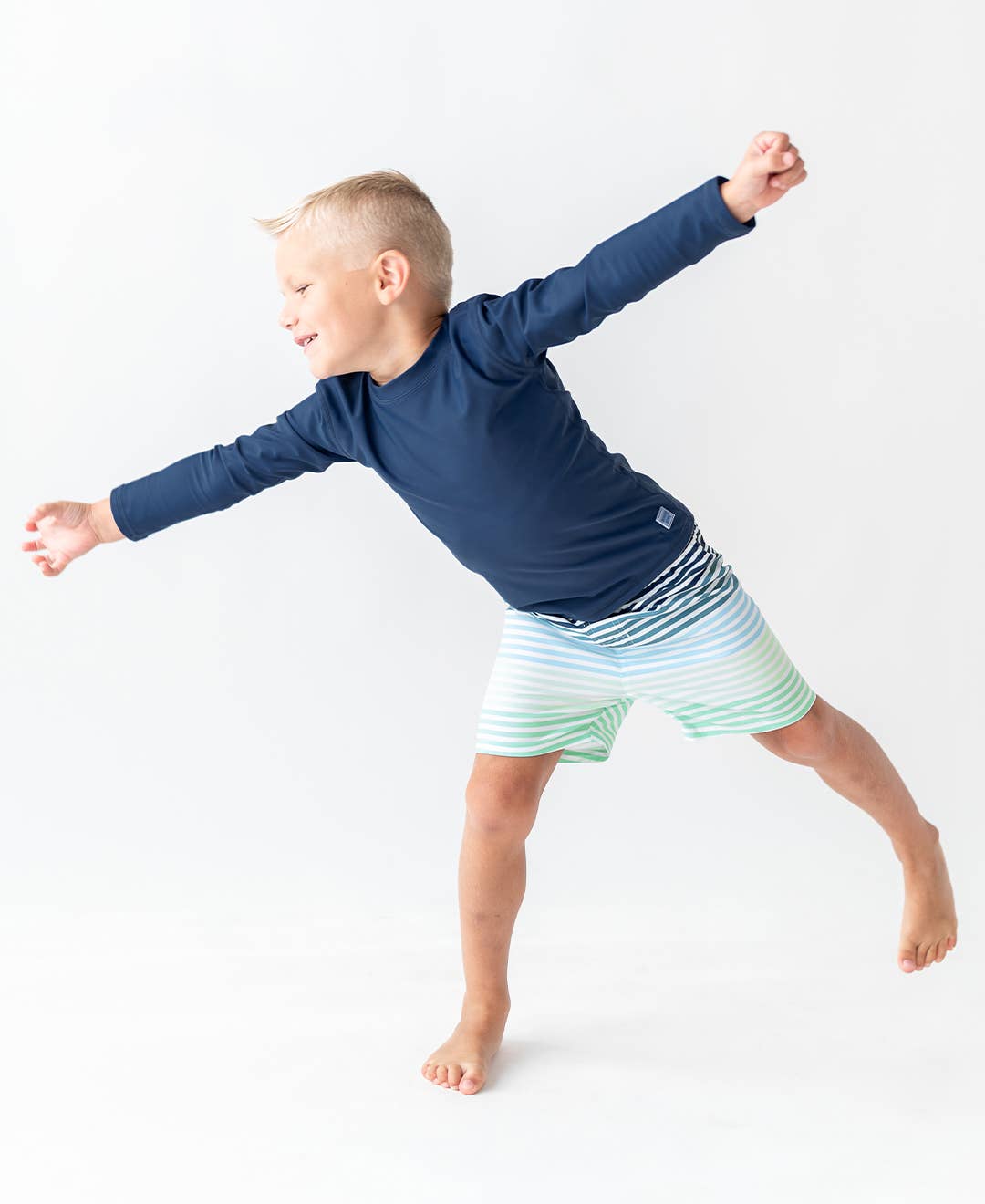 Boys Coastal Stripe Swim Trunks
