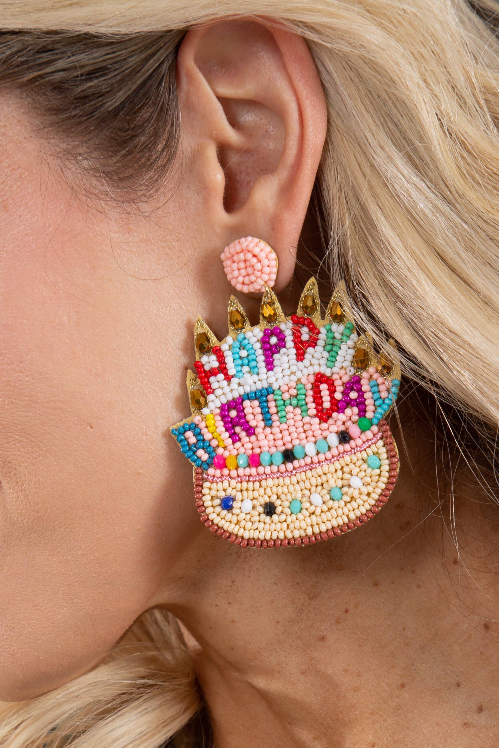 Seed Bead Birthday Cake Earrings, 2 Assorted